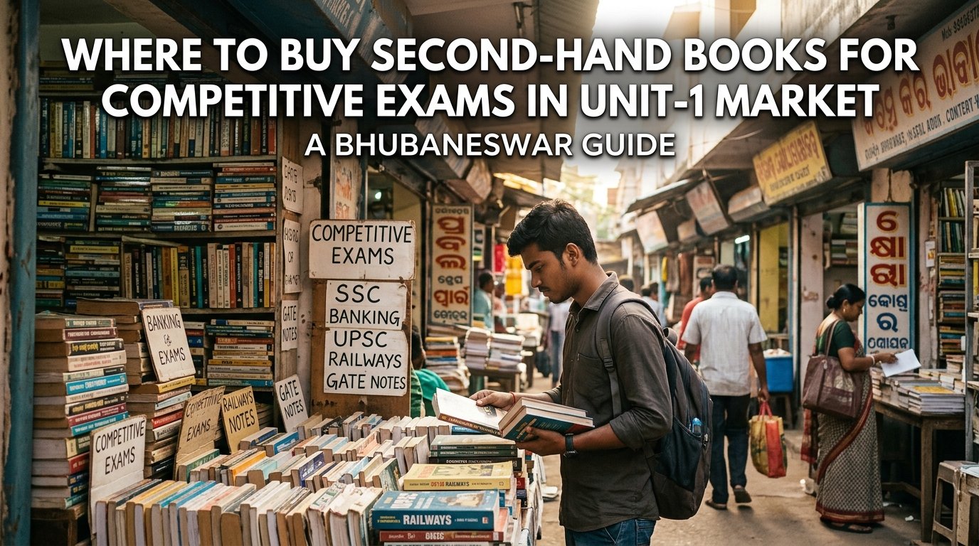 Second-hand competitive exam books at Unit-1 Market Bhubaneswar — UPSC, OPSC, SSC, Banking books guide 2026